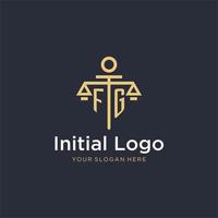 FG initial monogram logo with scale and pillar style design vector