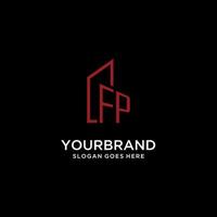 FP initial monogram with building logo design vector