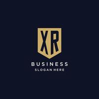 XR monogram initials logo design with shield icon vector