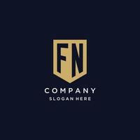 FN monogram initials logo design with shield icon vector