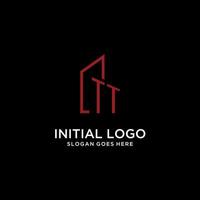 TT initial monogram with building logo design vector