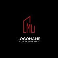 MU initial monogram with building logo design vector