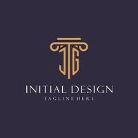 JG monogram initials design for law firm, lawyer, law office with pillar style vector