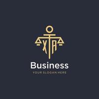 XR initial monogram logo with scale and pillar style design vector