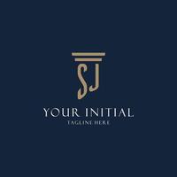 SJ initial monogram logo for law office, lawyer, advocate with pillar style vector
