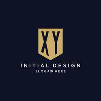 XY monogram initials logo design with shield icon vector