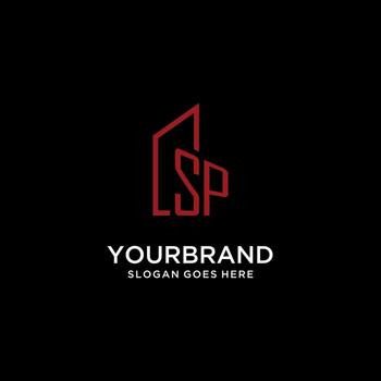 SP initial monogram with building logo design vector