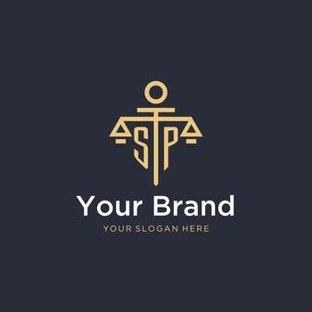 SP initial monogram logo with scale and pillar style design vector