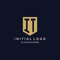 IT monogram initials logo design with shield icon vector