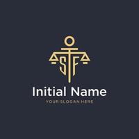SF initial monogram logo with scale and pillar style design vector