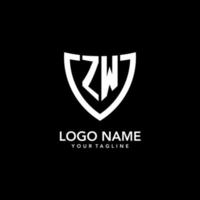 ZW monogram initial logo with clean modern shield icon design vector