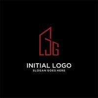JG initial monogram with building logo design vector