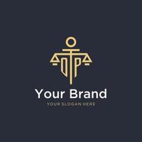 OP initial monogram logo with scale and pillar style design vector