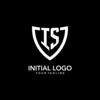 IS monogram initial logo with clean modern shield icon design vector