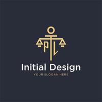 PL initial monogram logo with scale and pillar style design vector