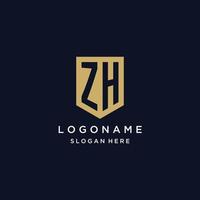 ZH monogram initials logo design with shield icon vector