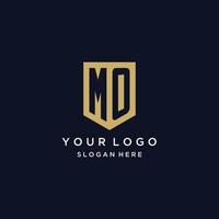 MO monogram initials logo design with shield icon vector