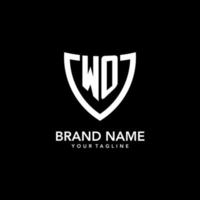 WO monogram initial logo with clean modern shield icon design vector