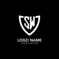 SW monogram initial logo with clean modern shield icon design vector