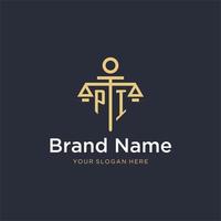 PI initial monogram logo with scale and pillar style design vector