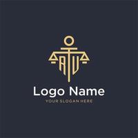 RU initial monogram logo with scale and pillar style design vector