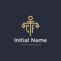 CF initial monogram logo with scale and pillar style design vector