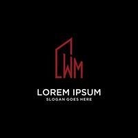 WM initial monogram with building logo design vector
