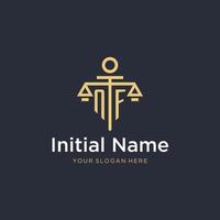 NF initial monogram logo with scale and pillar style design vector