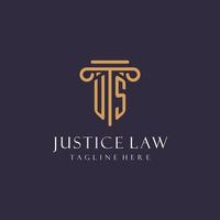 US monogram initials design for law firm, lawyer, law office with pillar style vector