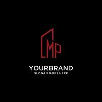 MP initial monogram with building logo design vector
