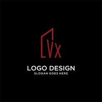 VX initial monogram with building logo design vector