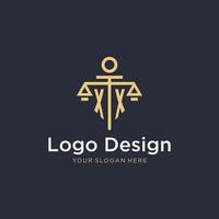 XX initial monogram logo with scale and pillar style design vector