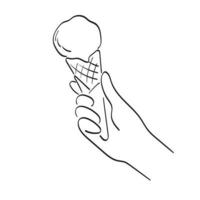 closeup hand holding cone ice cream illustration vector hand drawn isolated on white background line art.