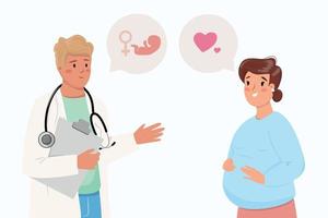 Doctor telling the pregnant woman the gender of her child. Pregnancy, medical, health care, childbirth, prenatal concept illustration with people. vector