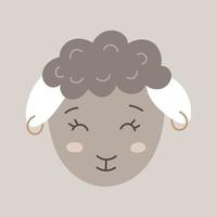 Cute vector girl sheep with earrings, doodle lamb icon for children, illustration of farm animal