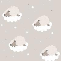 Seamless sheep pattern with clouds and stars. Cute cartoon collection with lamb icons for children good night textile print, repeat clothing, paper vector