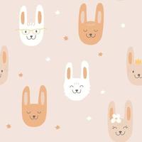 Vector seamless pattern with cute color rabbits in glasses, with flower. Bunny as symbol of chinese new year. Collection of rabbit icons for children textile print