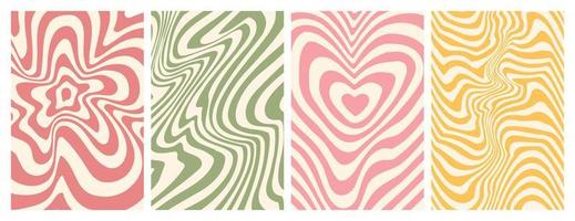 Groovy hippie 70s backgrounds. Waves, swirl, twirl pattern in trendy retro psychedelic style. vector