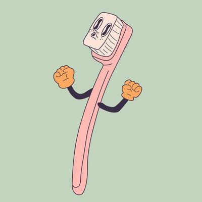 Toothbrush in retro cartoon style illustration, vintage character vector art collection