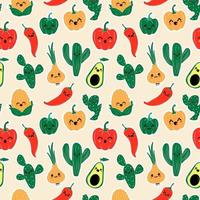 Seamless pattern with  Large set of funny vegetables cartoon characters smiling . Cheerful food mascots in flat design. vector