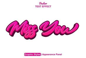 miss you text effect with graphic style and editable. vector