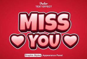 miss you text effect with graphic style and editable.
