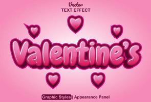 valentine text effect with graphic style and editable. vector