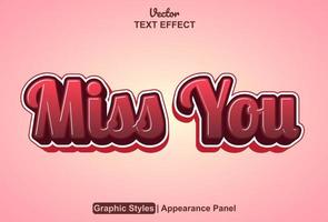 miss you text effect with graphic style and editable.
