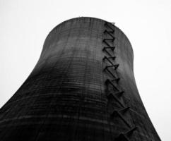 Nuclear reactor cooling tower taken in black and white photo