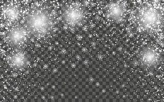 Snowfall and falling snowflakes on dark transparent background. White snowflakes and Christmas snow. Vector illustration