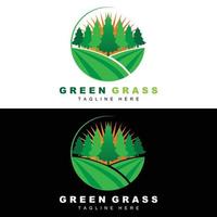 Green Grass Logo Design, Farm Landscape Illustration, Natural Scenery Vector