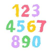 Hand Drawn Numbers. Uppercase modern font and typeface. Multicolored symbols on white background. Vector illustration.