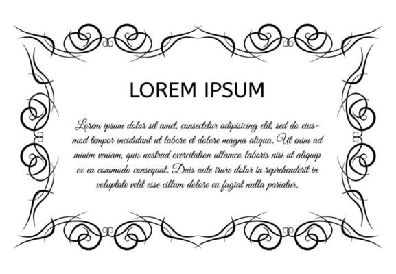 Decorative vintage horizontal frame with the place for your text in center. Vintage ornament greeting card template. Vector illustration.