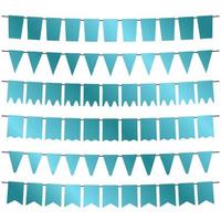 Blue flags and bunting garlands for decoration. Decor elements with various patterns. Vector illustration